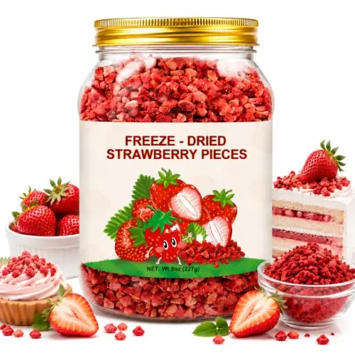 8 Oz Freeze Dried Strawberry Pieces Fruit Snack for Yogurt & Baking
