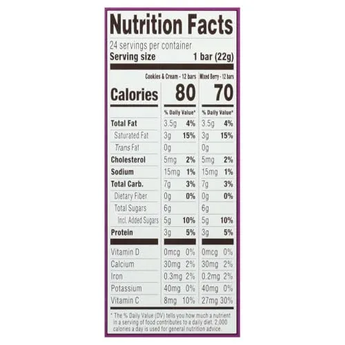 Greek Yogurt Mini Bars Variety Pack, Frozen Greek Yogurt Bars in Assorted Flavors, Includes: 24 mini bars ,12 - Mixed Berry ,12 - Cookies & Cream , Creamy Snack Size Frozen Treats, Perfect for Dessert, Snacks, Lunchboxes and Family Enjoyment, 24 Count – TOTAL NET WT [ 18.6 OZ , 1.16 LB ] .