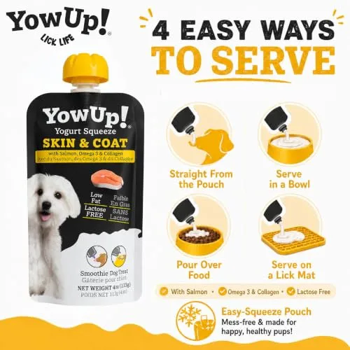 YowUp Dog Yogurt Treat, Skin and Coat Support with Salmon, 4 Pouches