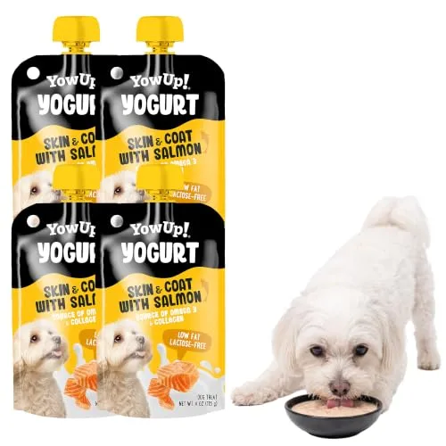 YowUp Dog Yogurt Treat, Skin and Coat Support with Salmon, 4 Pouches