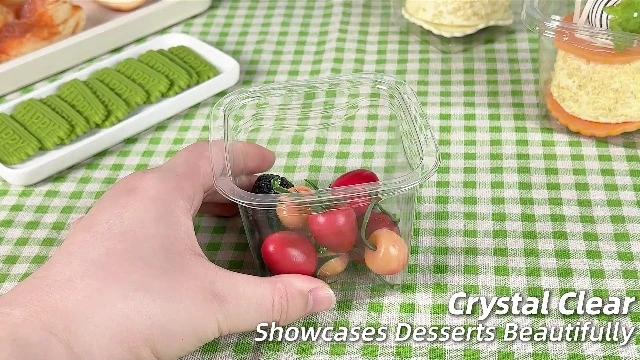 50 Pack 12 oz Plastic Dessert Cups with Lids and Sporks,Square Cake Cups