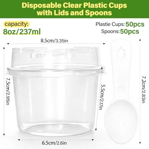 50 Pack 8 oz Plastic Dessert Cups with Lids and Spoons,Clear Parfait Cups