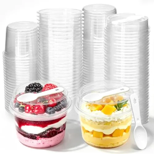 50 Pack 8 oz Plastic Dessert Cups with Lids and Spoons,Clear Parfait Cups