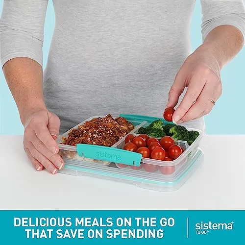 Sistema to Go 820mL Multi-Split Meal & Food Prep Containers, 5-Pack, Freezer, Microwave, & Dishwasher-Safe, BPA-Free