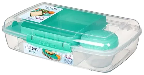Sistema To Go 1.76L (3-Pack) Bento Box Food Storage Containers, School Lunch Boxes with Removable Dividers & Snack Pot, Freezer, Microwave, & Dishwasher-Safe, Assorted Colors, BPA-Free