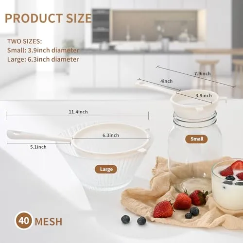 Luckyiren Kefir Strainer Set, 2-Size Plastic Non-Metal Sieve with Fine Mesh