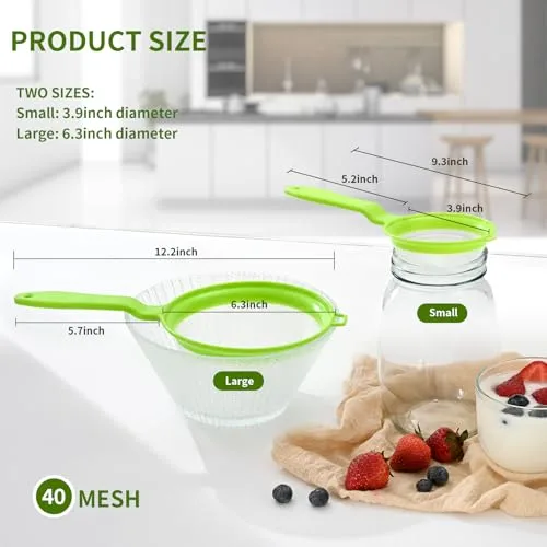 Luckyiren Kefir Strainer Set, 2-Size Plastic Non-Metal Sieve with Fine Mesh