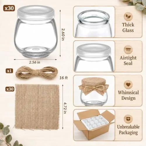 LemonRoad 30 Pcs Glass Jars with Lids Mini 3.4 oz Yogurt Jars for Jam