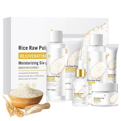 6Pcs Rice Skin Care Set for Teen Girls & Women, Korean Natural Skincare