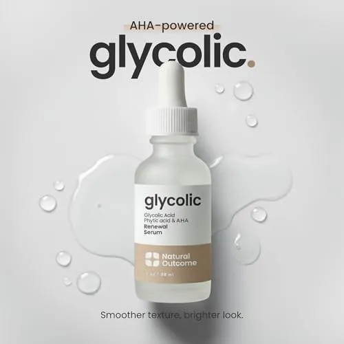 Natural Outcome Glycolic Acid/AHA 12% Renewal Serum | Anti-Aging Exfoliating Facial Serum | Increases Cell Turnover Leaving Behind Smoother Skin | Clarifies Acne and Rejuvenates Skin | 1 Oz