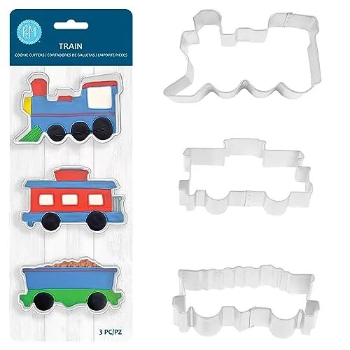 R&M Transportation Train Cookie Cutter 3 Piece Set. Includes Locomotive, Caboose and Coal Hopper Cookie Cutter.