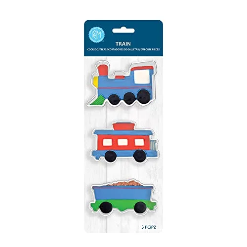 R&M Transportation Train Cookie Cutter 3 Piece Set. Includes Locomotive, Caboose and Coal Hopper Cookie Cutter.
