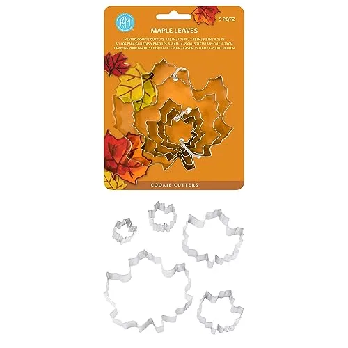 R&M Thanksgiving and Fall Leaves Gift Set. Includes 5-Piece Assorted Size Maple Leaf Cookie Cutters