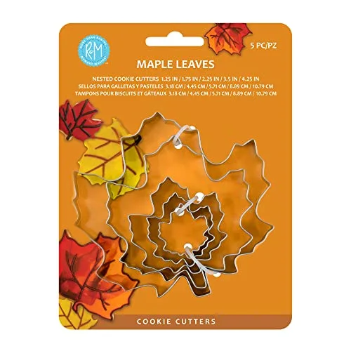 R&M Thanksgiving and Fall Leaves Gift Set. Includes 5-Piece Assorted Size Maple Leaf Cookie Cutters
