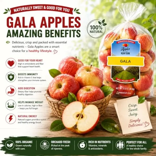 Gala Apples, 3 lb Bag – Sweet, Crisp & Juicy Apples for Snacking & Baking