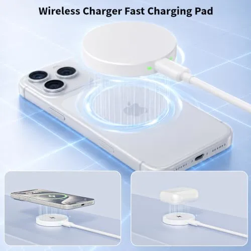 Mag-safe Wireless iPhone Charger, 6Feet USB-C Cable Fast Apple Charging Pad