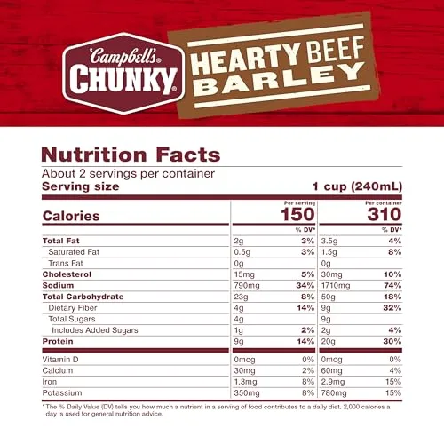 Campbell's Chunky Soup, Hearty Beef and Barley Soup, 18.8 Oz Can (Pack of 2)
