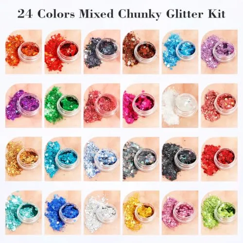 24 Jars Holographic Chunky Mixed Color Craft Glitter