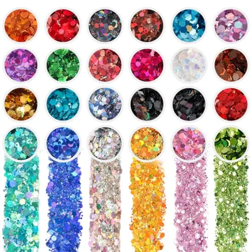 24 Jars Holographic Chunky Mixed Color Craft Glitter