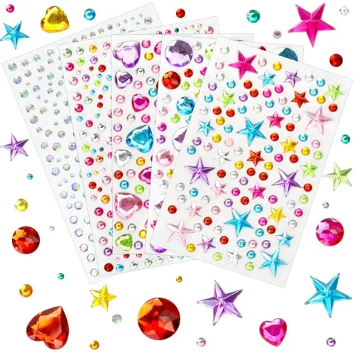 Gem Stickers Rhinestones for Crafts Scrapbook Supplies, Sparkling Cute Star Heart Round Small Stickers, Glitter Jewels Bedazzling Sticker Makeup, Diamond Art Kit DIY Decoration