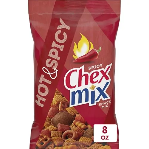 Chex Mix Hot & Spicy Snack Mix, Savory Snack Bag, 8 oz