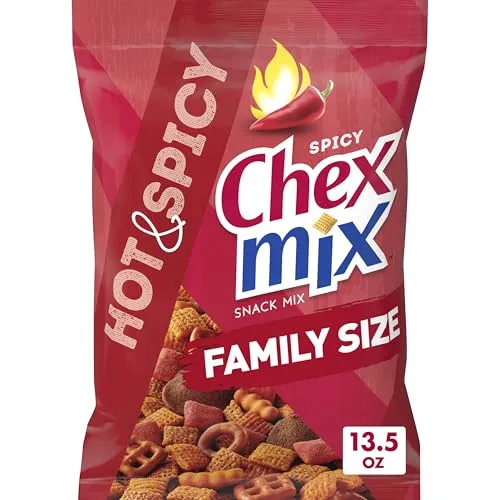 Chex Mix Hot & Spicy Snack Mix, Savory Snack Bag, Family Size, 13.5 oz