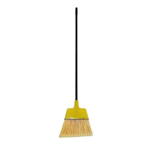 PRO-SOURCE Angled Broom, 12-Inch Wide, 48" Handle Length, Vinyl-Coated Metal Handle, Flagged Water-Resistant, Yellow Polypropylene Bristles, Broom Head May be Yellow or Black in Color (1) Each
