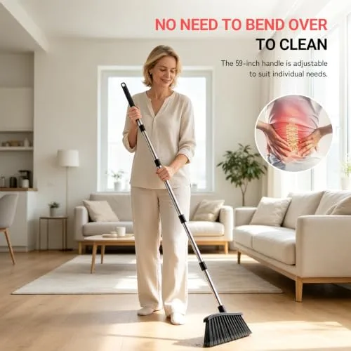 Angle Broom, 59‑in Long Handle Kitchen Brooms for Sweeping Indoor Dust