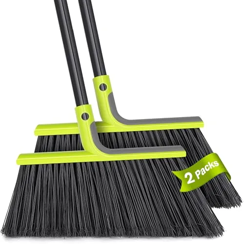 TidyBliss 2 Pack Outdoor Broom Heavy Duty with 56” Long Handle (Green)