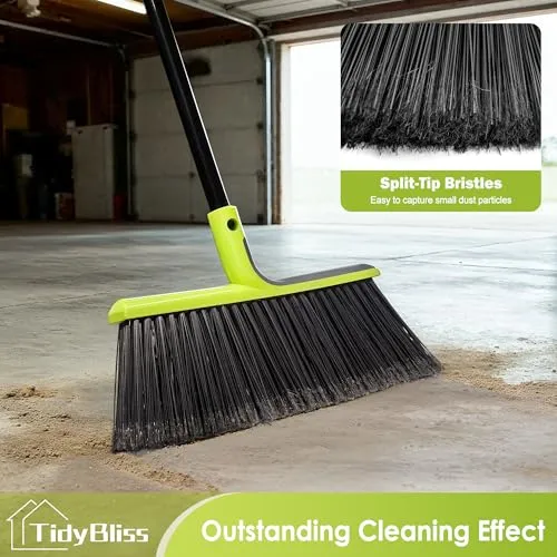 TidyBliss 2 Pack Outdoor Broom Heavy Duty with 56” Long Handle (Green)