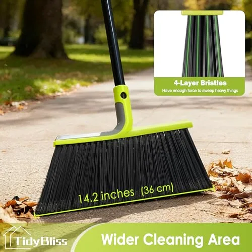 TidyBliss 2 Pack Outdoor Broom Heavy Duty with 56” Long Handle (Green)