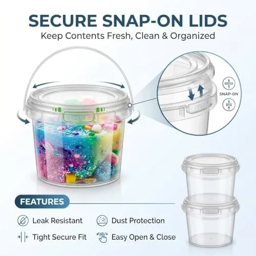Maxcheck 50 Pcs Plastic Bucket with Lids and Handles Bulk, 14oz, Clear