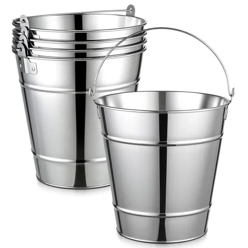Geetery 4 Pack 5 Quart Galvanized Steel Pail with Handle, Iron Paint Buckets Leak Rust Proof Rolled for Home Renovation Storage