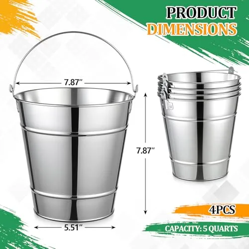 Geetery 4 Pack 5 Quart Galvanized Steel Pail with Handle, Iron Paint Buckets Leak Rust Proof Rolled for Home Renovation Storage