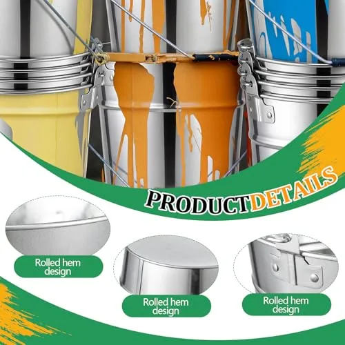 Geetery 4 Pack 5 Quart Galvanized Steel Pail with Handle, Iron Paint Buckets Leak Rust Proof Rolled for Home Renovation Storage
