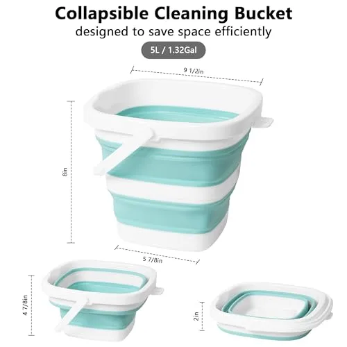 Collapsible Bucket, 1.32 Gallon 5L Small Mop Bucket for Cleaning, Car Washing, Portable Tub for Camping, RV, Beach, Sand, Fishing, Garden, Space Saving Plastic Water Basin Ice Buckets