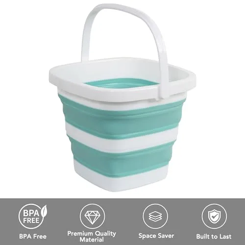 Collapsible Bucket, 1.32 Gallon 5L Small Mop Bucket for Cleaning, Car Washing, Portable Tub for Camping, RV, Beach, Sand, Fishing, Garden, Space Saving Plastic Water Basin Ice Buckets