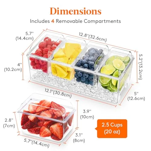 Lifewit Chilled Condiment Caddy with 4 Compartment & Individual Lids