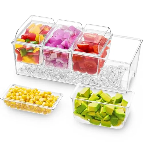 Lifewit Chilled Condiment Caddy with 4 Compartment & Individual Lids