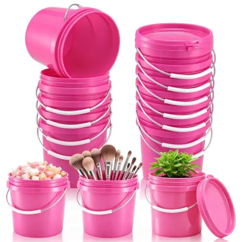 12 Pack 16.9 oz Mini Plastic Buckets, Small Plastic Candy Bucket, Metal Handle, Thickened Plastic, Heavy-Duty, for Party Favors, Candy, Popcorn, and Event Supplies