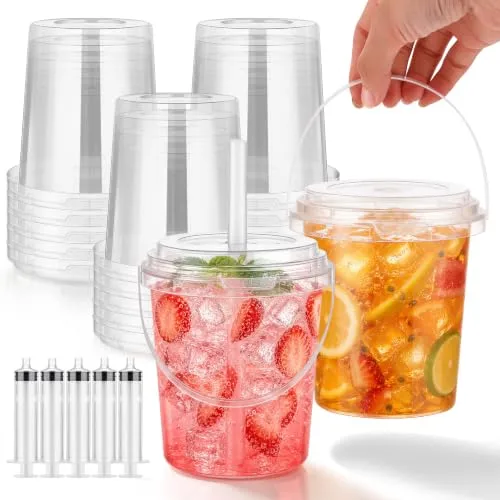 25oz Drink Buckets with Lids and Straws 15Pack Plastic Bucket
