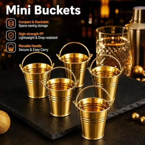 Set of 3 Mini Plastic Buckets Stackable with Handle for Storage Decor