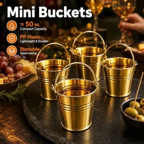 Set of 3 Mini Plastic Buckets Stackable with Handle for Storage Decor