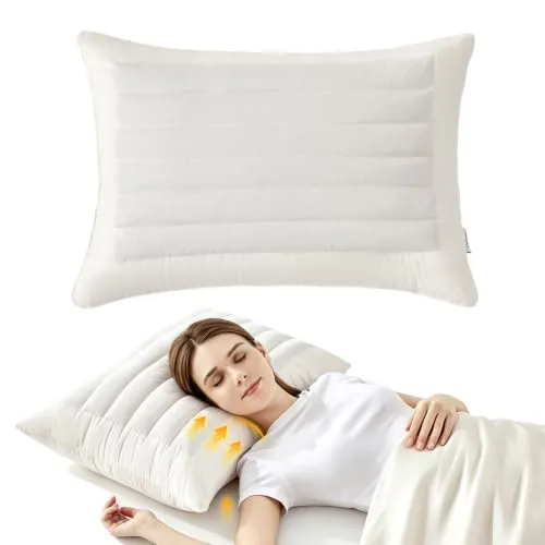 MIOTO 20"x26" Oranic Buckwheat Pillow with Baffle Box - Dual-Sided Firmness & Ergonomic Zoned Pillow, Organic Cotton Pillowcase, Neck Support Pillow for Back and Side Sleepers
