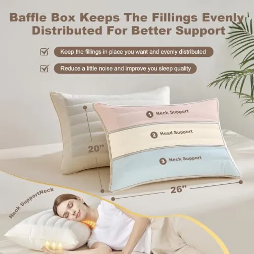 MIOTO 20"x26" Oranic Buckwheat Pillow with Baffle Box - Dual-Sided Firmness & Ergonomic Zoned Pillow, Organic Cotton Pillowcase, Neck Support Pillow for Back and Side Sleepers