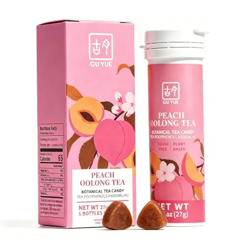 Gu Yue Sugar Free Tea Candy, Xylitol Hard Candies - Peach Oolong Tea