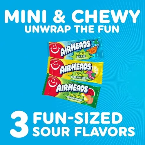 Airheads Mini SOURS Candy Bars, Variety Pack, 10 Ounce Bag