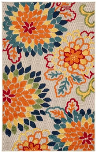 SAFAVIEH Washable Rug Outdoor Cabana Collection - 3' x 5', Ivory & Orange, Non-Shedding & Easy to Clean, Ideal for Patio, Backyard, Mudroom (CBN391A)