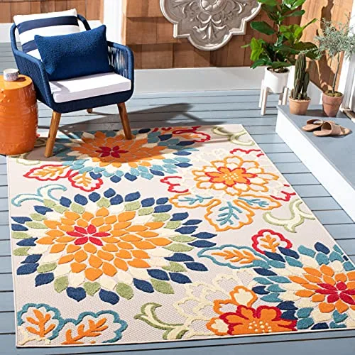 SAFAVIEH Washable Rug Outdoor Cabana Collection - 3' x 5', Ivory & Orange, Non-Shedding & Easy to Clean, Ideal for Patio, Backyard, Mudroom (CBN391A)