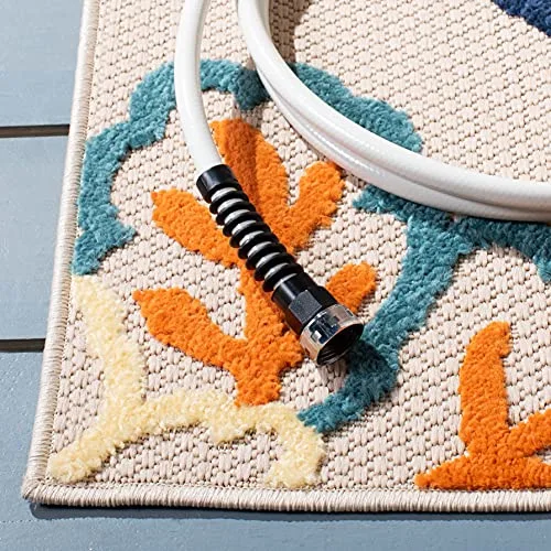 SAFAVIEH Washable Rug Outdoor Cabana Collection - 3' x 5', Ivory & Orange, Non-Shedding & Easy to Clean, Ideal for Patio, Backyard, Mudroom (CBN391A)